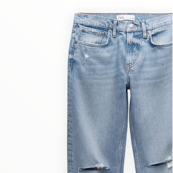 ZARA | Blue | ZW THE DISTRESSED CIGARETTE RELAXED JEANS - Picture 4 of 11